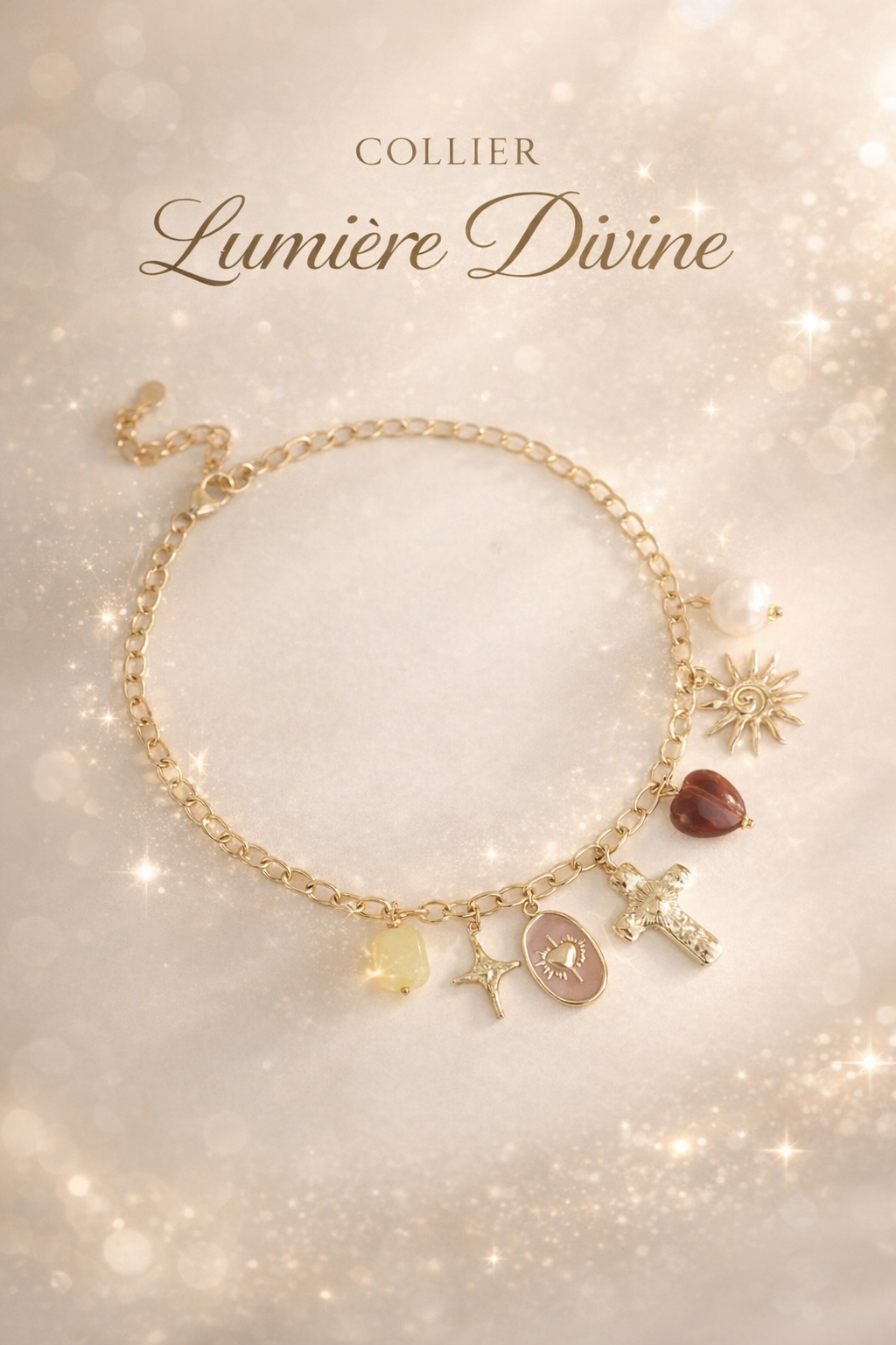 Collier Lumière Divine – Croix & Symboles Célestes